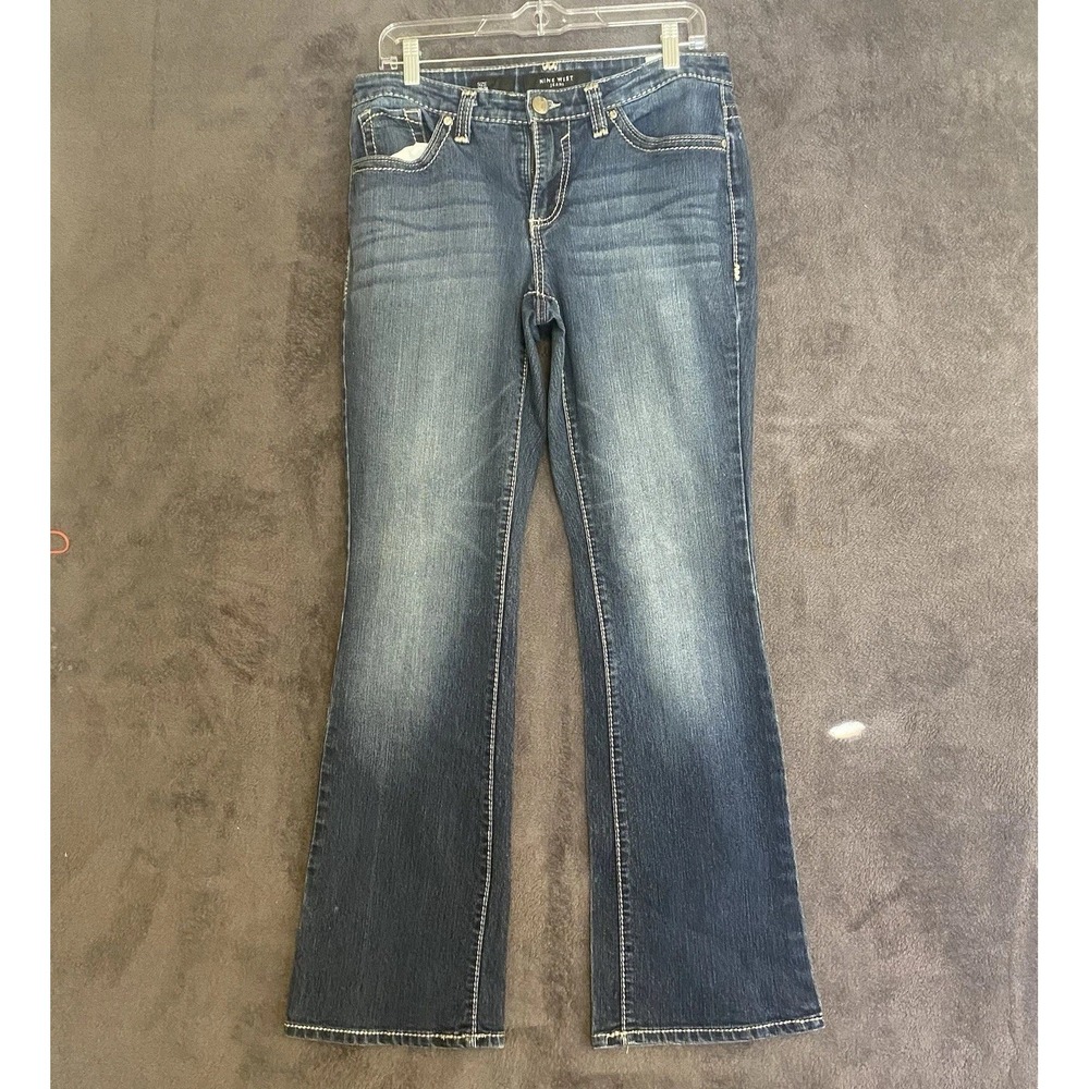 Nine West Womens Size 10 Medium Wash Mid Rise Embellished Bootcut Jeans